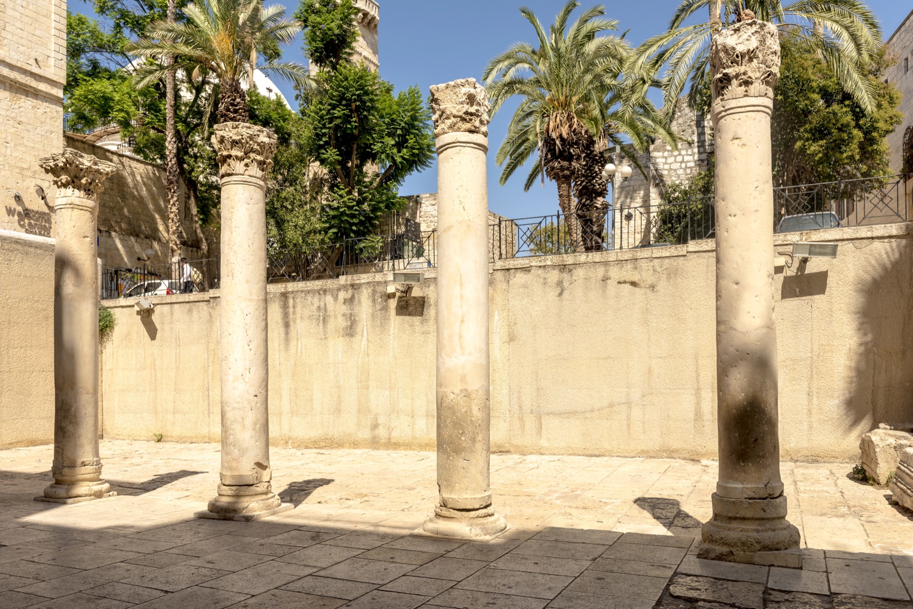 Ancient stone columns of the Cardo in the Old City of Jerusalem