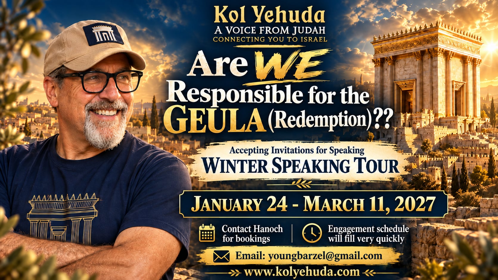 Hanoch Young, Kol Yehuda: winter speaking tour, January 24 to March 11, 2027